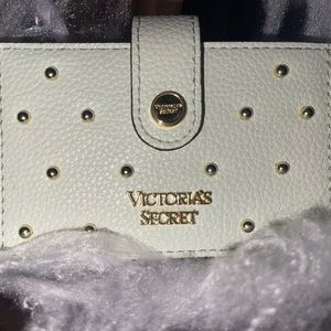 Victoria’s Secret light blue wallet accordion style pockets with gold beading